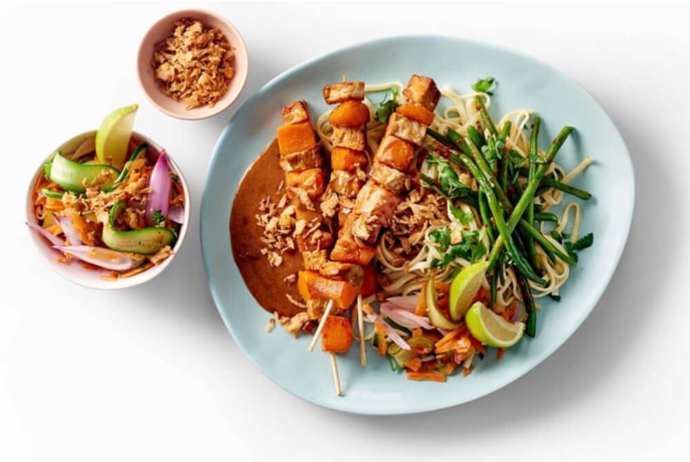 Sate-tempeh met pompoen