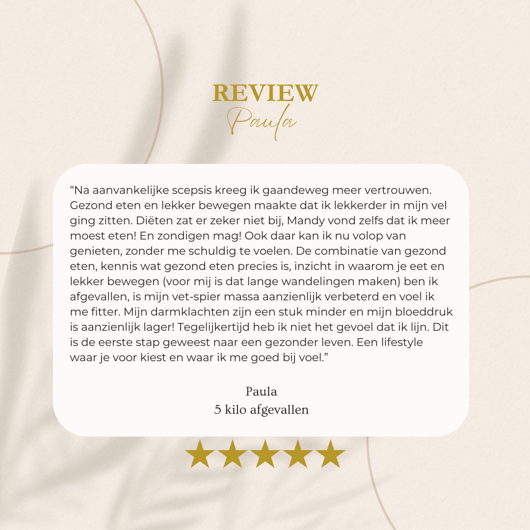 Review van een klant van Mandy Jacobs, healty aging coach
